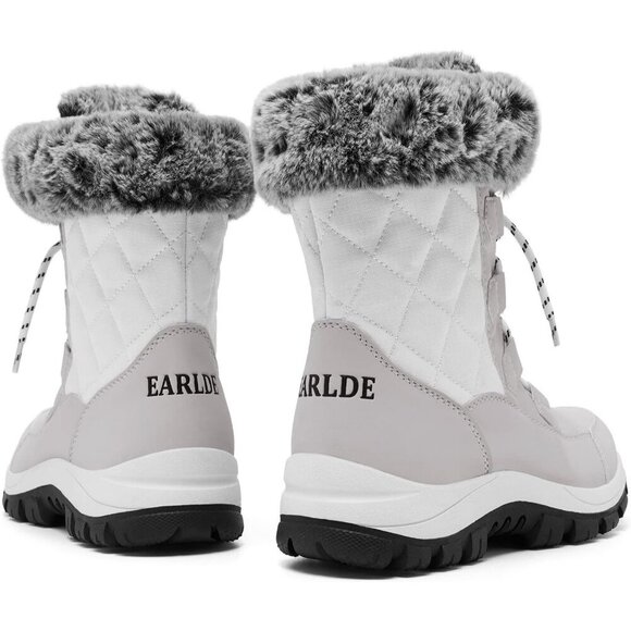 Women’s White Waterproof Snow Boots Mid-Calf Faux Fur Lined Non-Slip - Picture 9 of 9